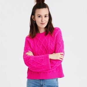 American Eagle Outfitters Bright Pink Crew Neck Sweater